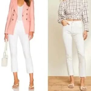 Veronica Beard White Carly Kick Flare High Rise Jeans Raw Hem Stretch Size 27